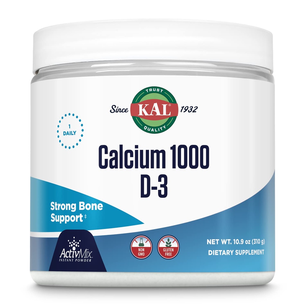 KAL Kalsiumvitamiini D-3 ActivMix, jauhe Kalsiumlisä, biologisesti hyödynnettävissä oleva kalsiumlaktaatti ja glukonaatti, luun terveystuki, makuamaton, ei-GMO, Gluteeniton, 60 päivän takuu, 31 tarjoilua, 10,9 oz