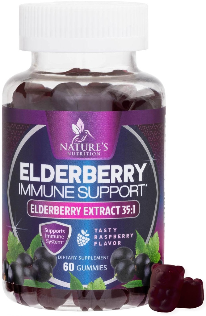 Elderberry Immuunituki Gummies - Super tiivistetty 35:1 uute, joka vastaa 4200mg vanderinmarjat - Sambucus Musta vanhus vitamiineja täydentää, päivittäin tukea lapsille & aikuisille - 60 Gummies