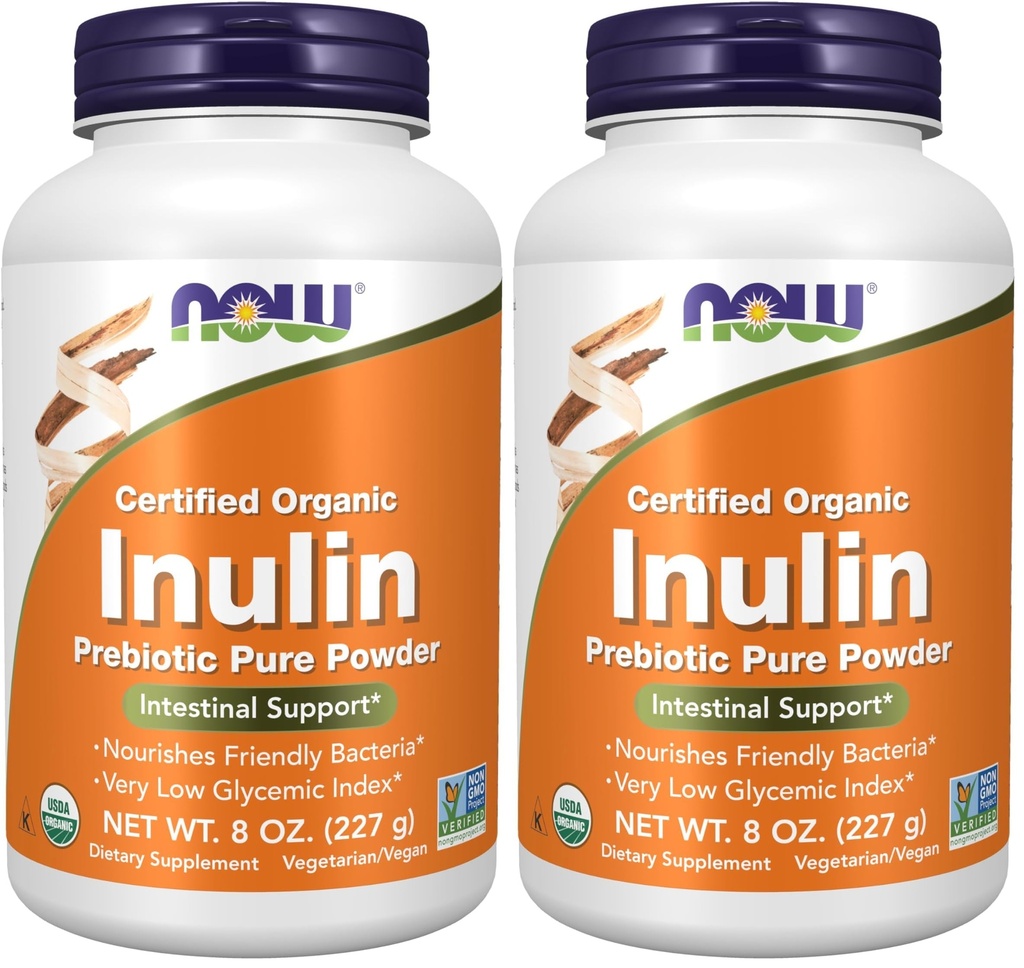 Nu tillskott, Inulin Prebiotic Pure Powder, Certified Organic, Non-GMO Project Verified, Intestinal Support*, 8-Ounce (Pack of 2)
