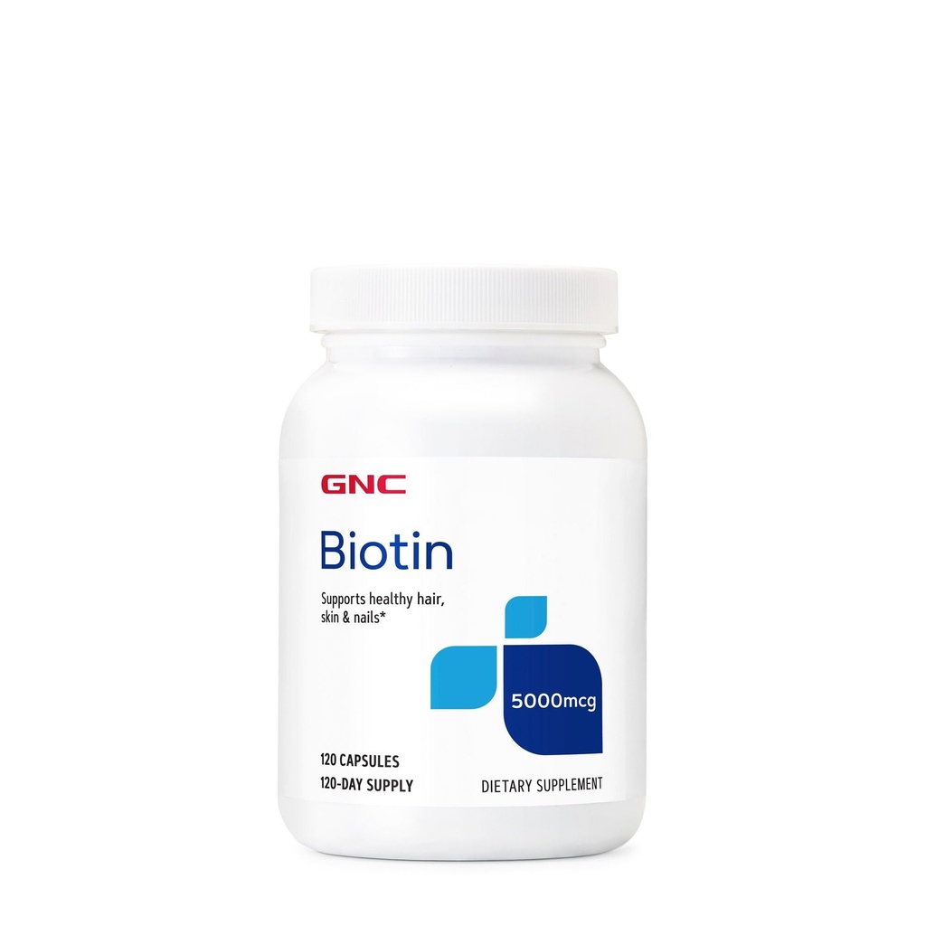 GNC Biotin 5000mcg Supplement, stöder hälsosamt hår, hud och naglar, 120 portioner