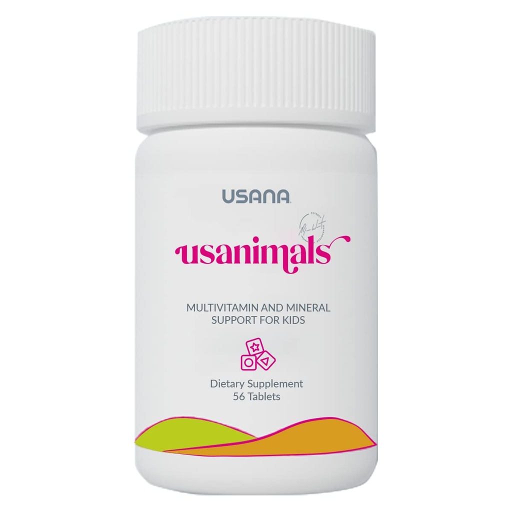 USANA Usanimals Multivitamin för barn - Dagliga tuggbara tabletter med vitamin A, C, D, E, B6, B12, Zink, Järn - Stöder immun, ben och hjärnhälsa - Väsentliga näringsämnen för ålder 2-12 - 56 tabletter