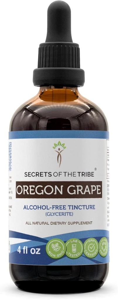 Secrets of the Tribe Oregon Grape Alcohol-Free Liquid Extract, Ansvarsfullt odlade Oregon Grape (Mahonia aquifolium) Dried Root (4 FL OZ)
