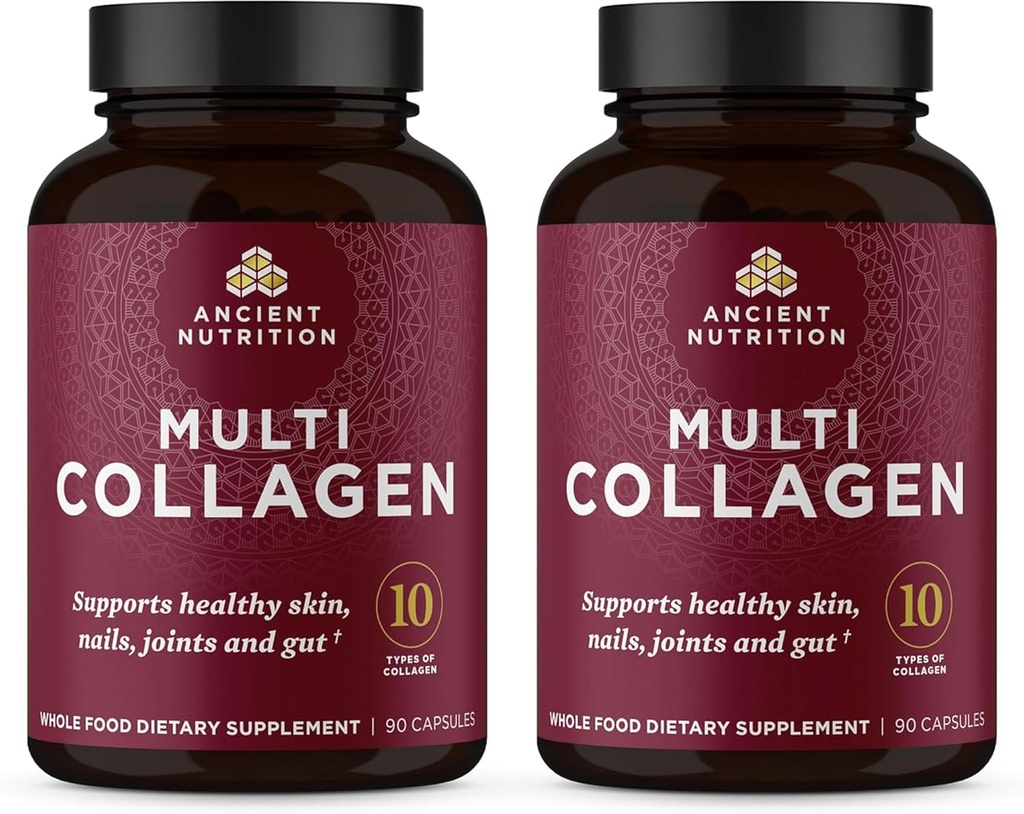 Ancient Nutrition Collagen Peptides Capsules Supplement, Hydrolyzed Collagen Pills for Women & Men, Tukee terveitä ihoa ja kynsiä, Gut Health & Joint Support, Kutistus-Wrapped 90 Count Bundle (2 pakkaus)