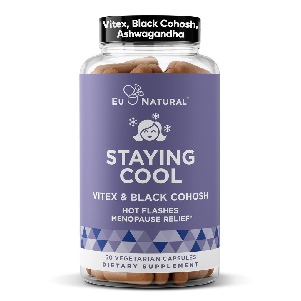 Staying Cool Menopause Lisäravinteet naisille Hormonaalinen Hot Flash Relief, Painon tuki, & Yö hikeä Vitex Chaste Tree & Black Cohosh 60 kasvissyöjä pehmeät kapselit