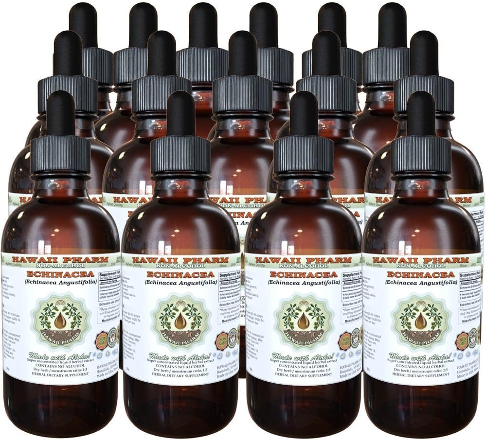 Echinacea alkoholiton nesteuute, echinacea (Echinacea Angustifolia) Kuivatut juuri Glycerite Havaiji Pharm Natural Herbal Supplement 15x4 oz