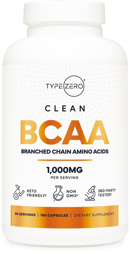Typ Zero BCAA 1000mg Branched Chain Aminosyror (180 kapslar, 90 portioner) med 500mg L-Leucin, 1000mg L-Isoleucin och L-Valine