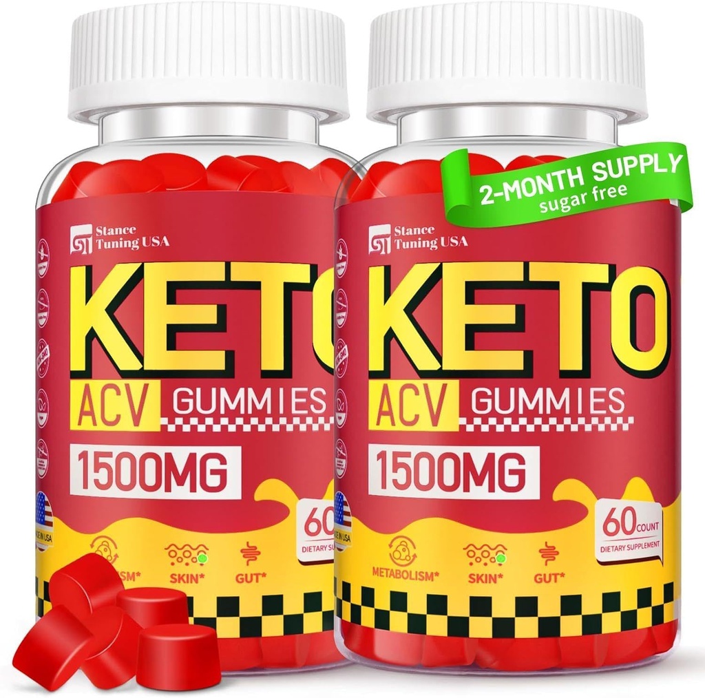 Keto ACV Gummies - 1500MG ACV Keto Gumies for Women - Apple Sider Viinietikka äidin kanssa, Probiootit, vitamiinit B6 B12 Gut Digestion - Vegan & non-GMO, 2 pakkaus