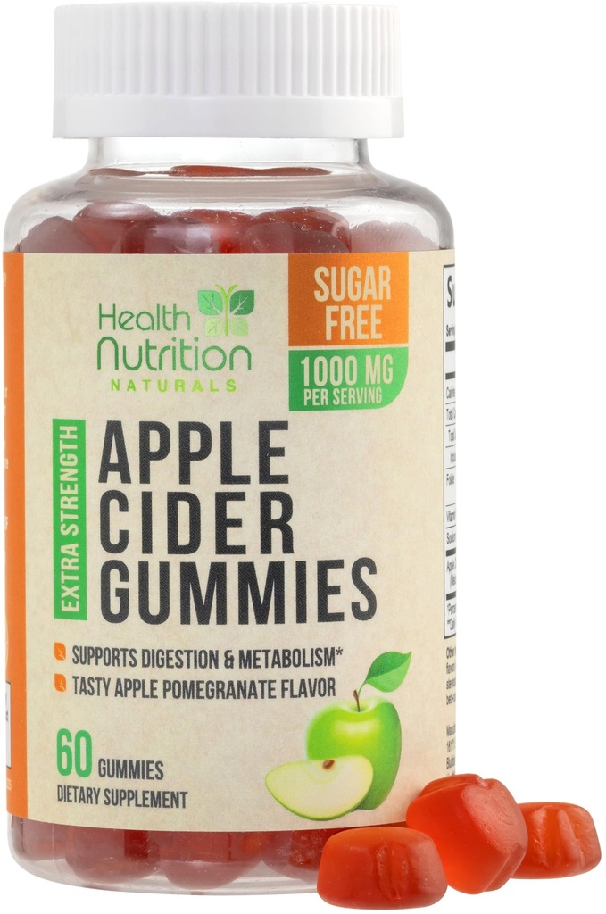 Apple Siideri Viinietikka Gummies 1000mg - Max Strength Sokerittomia ACV Gummy Vitamiinit, tukee aineenvaihduntaa ja energiaa, Keto ystävällinen, B12-vitamiini, Liivate, Gluteeniton, Vegaani & ei-GMO - 60 Gamma