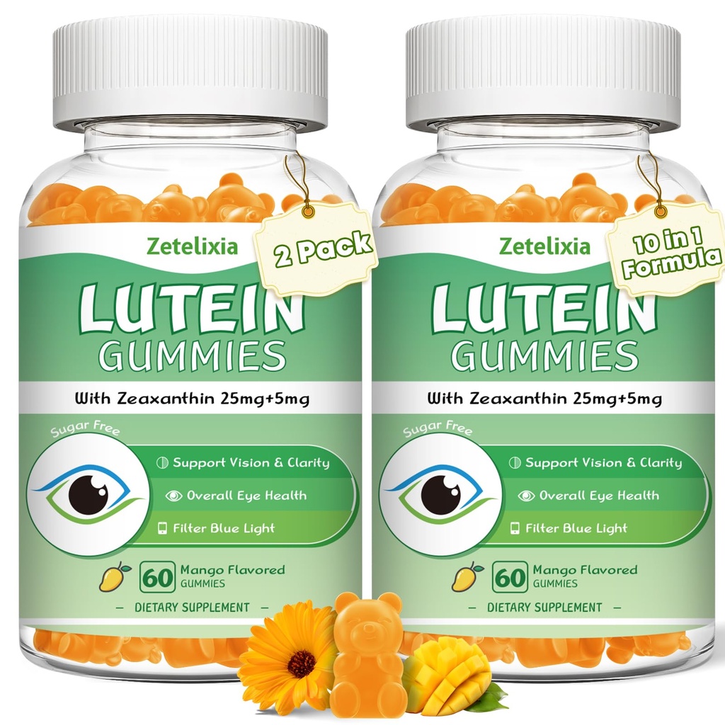 2 Pack Lutein Gummies 25mg, Sugar Free Lutein Zeaxanthin Supplements Gummies, Eye Health Supplement för vuxna, Eye Vitamins Lutein för Vision och Blue Light Protection, Mango Flavor, 120 Count