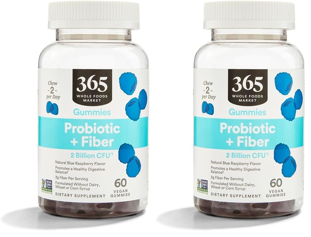 365 by Whole Foods Market, Gummies Probioottikuitu 2 Bill Sininen vadelma, 60 Count (Pakki 2)