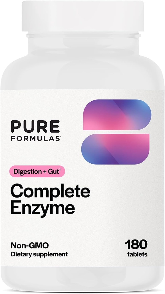 PureFormulas Complete Enzyme | Pancreatic Enzymes 1000mg (Full Strength) | Pancreatin Digestion Supplement med Protease, Amylase & Lipase | Digestive Support | Dairy och Soy Free 180 tabletter