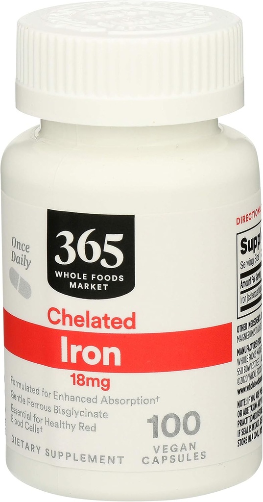 365 asiakas Whole Foods Market, Iron Chelated 18Mg, 100 Veg kapselia (Pakki 2)