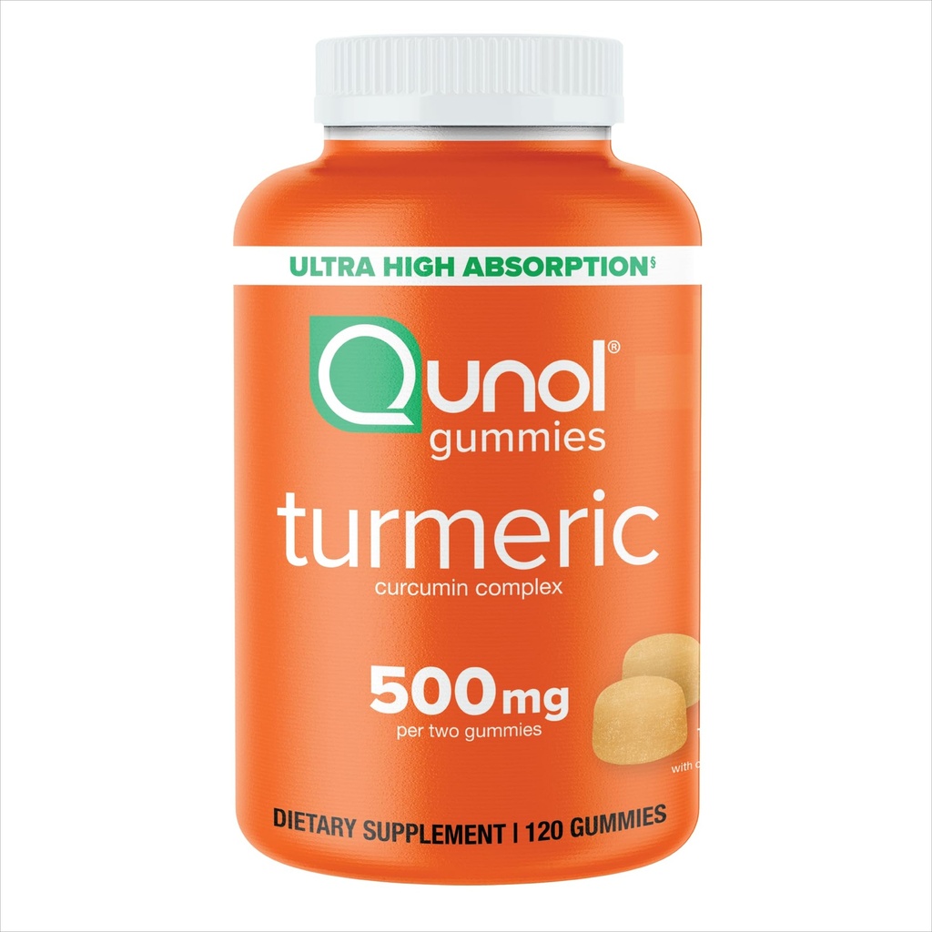 Qunol Turmeric Gummies, Gummy 500mg Turmeeric Curcumin, Joint Support Supplement, Ultra High Absorption Tumeric Curcumin, Vegan, Gluteeniton, 2 kuukauden tarjonta, 120