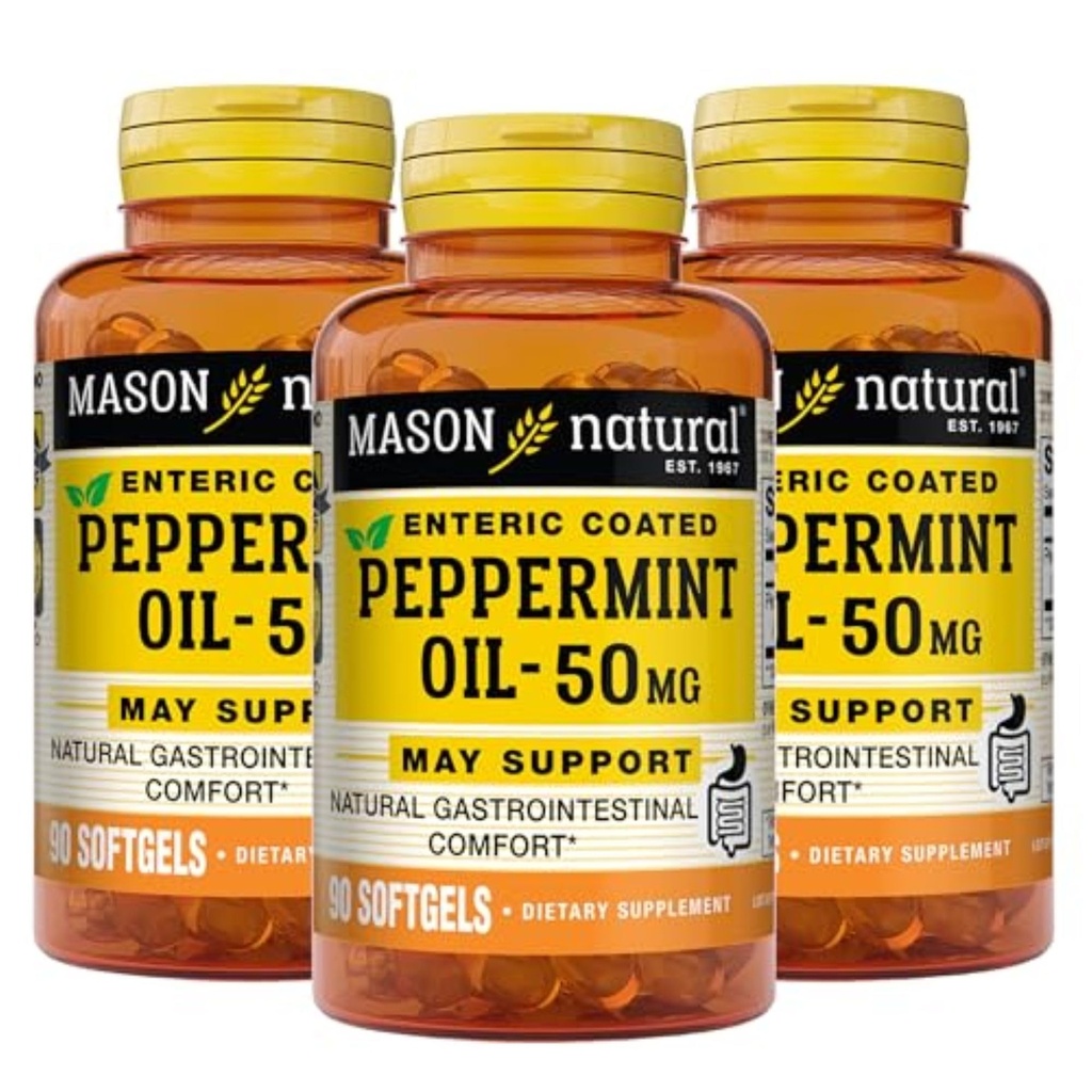 MASON NATURAL Peppermint Oil 50 mg Enteric Coated Supplement, 270 Day Supply of Gastrointestinal Support för normalt fungerande tarm, Softgel Pills