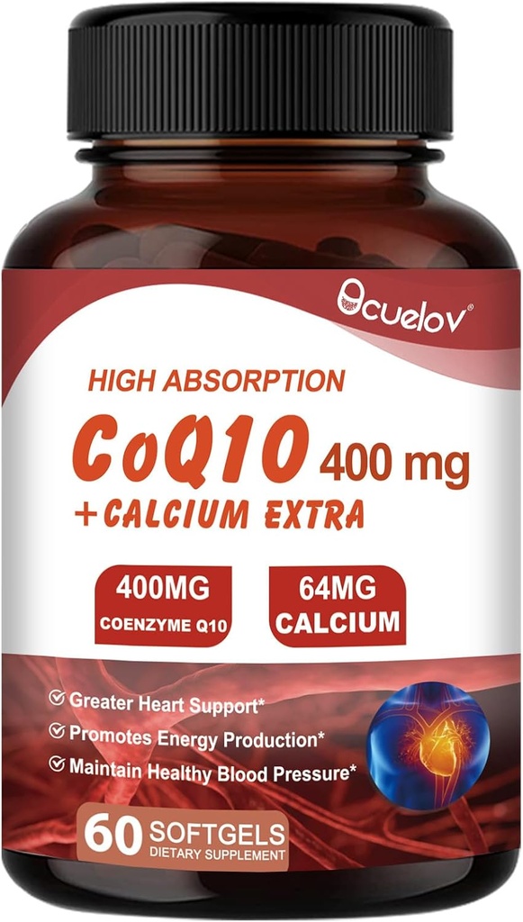 CoQ10 400mg kapslar, Coenzyme Q10 High Absorption Supplements | Hjärtstöd & Cellular Energy Production Supplement, No Dairy, No Gluten - 60 Capsules (30 Serv)