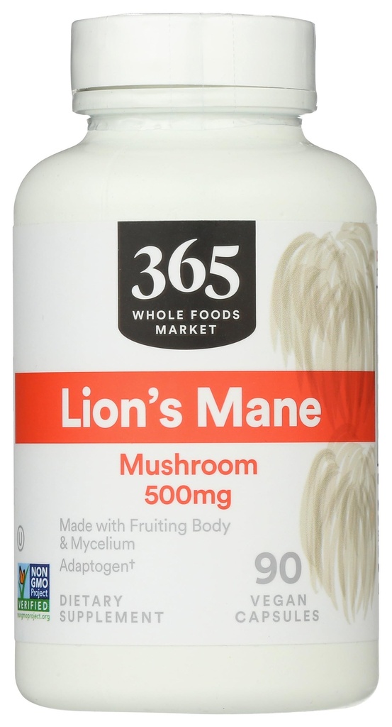 365 av Whole Foods Market, Lion's Mane Mushroom 500mcg, Vegan, 90 Count