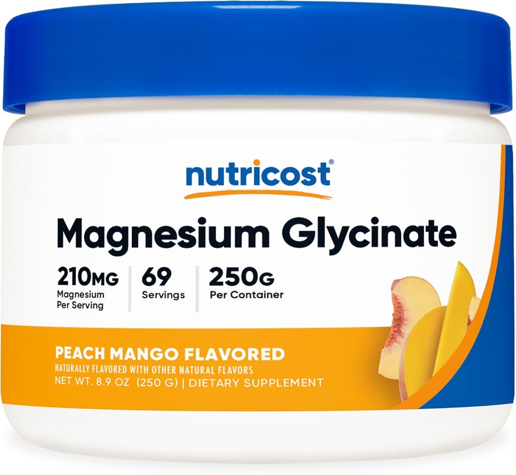 Nutricost Magnesium Glycinate Powder (Peach Mango, 250 Grams) - Magnesium Glycinate (bisglysinaattina)