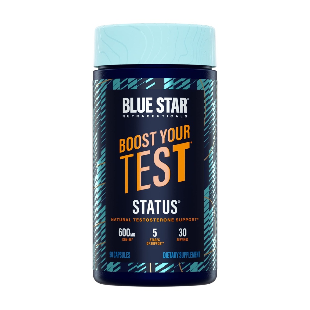 Blue Star Nutraceuticals Status - Testosteroni Booster for Men - w/KSM 66 Ashwagandha - Inspiroi kestävyyttä, lihasten kasvua ja energiaa ...