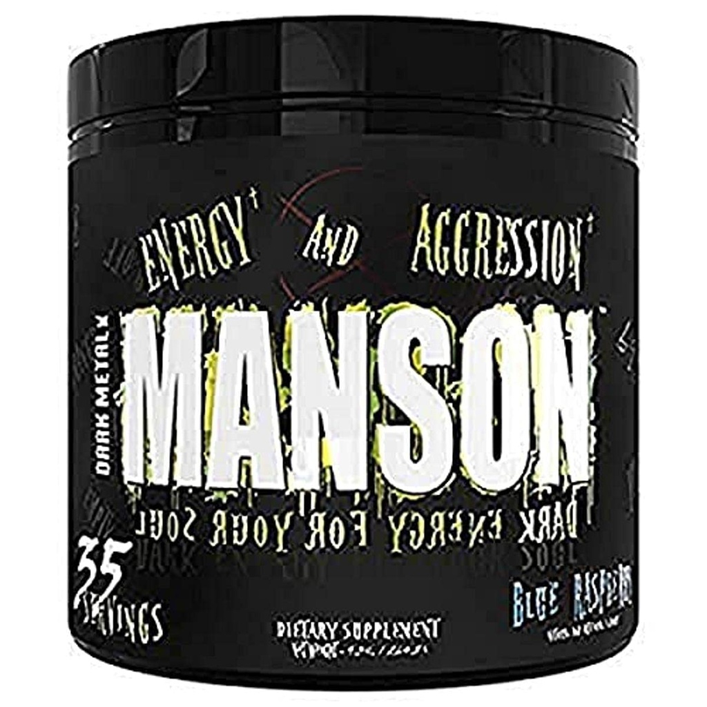 DARK METAL Inc. Manson High Stim Pre Treenout Powder, Energy Focus Strength, Ladattu Beta Alanine L-Carnitine Comfeine Infinergy, 35 Srvgs, Blue Raspberry