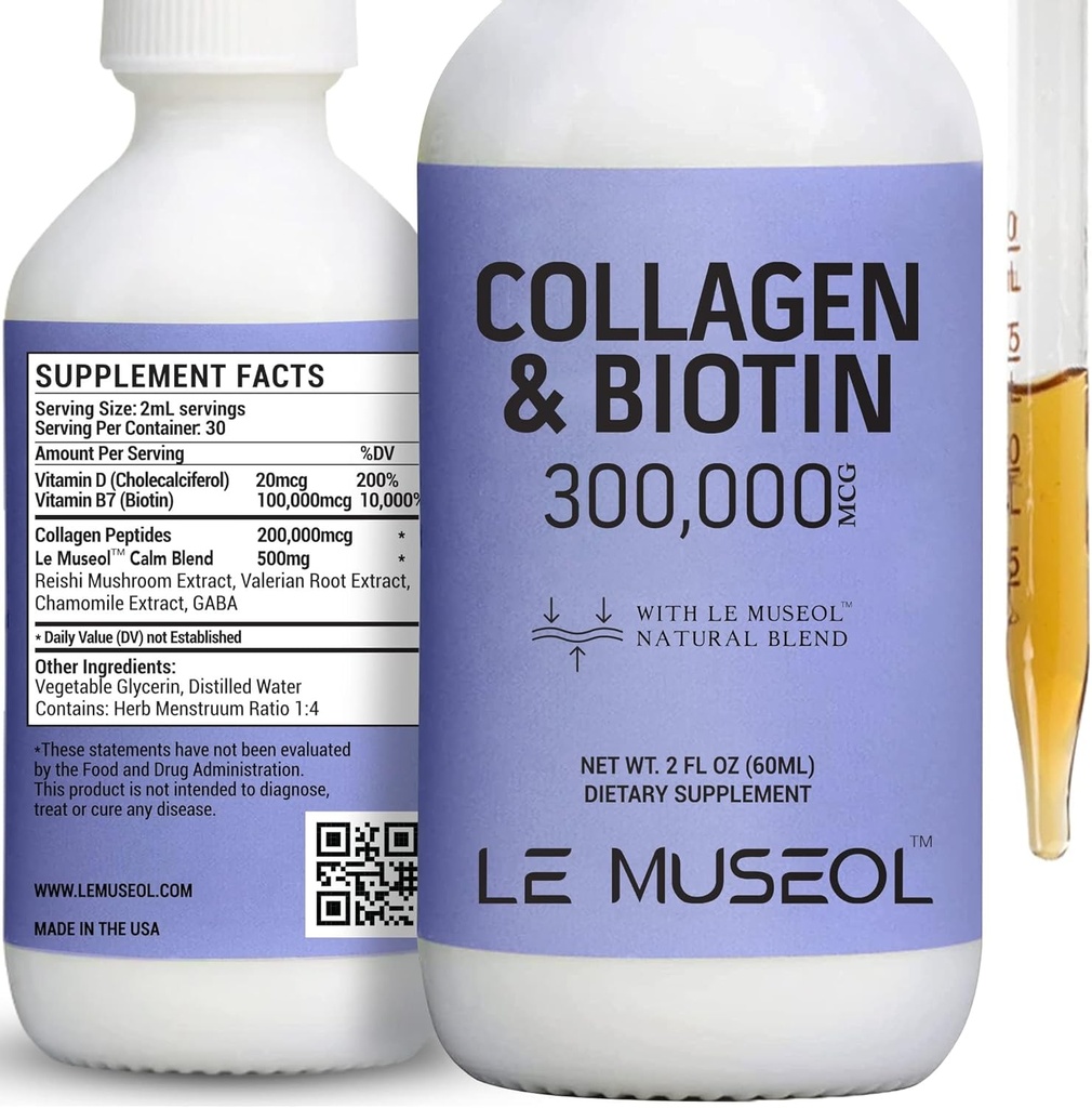 Liquid Collagen naisille, 300 000 mcg Liquid Biotin ja Collagen täydentää Drops hiukset, kynsien kasvua hehkuva iho - 60ml