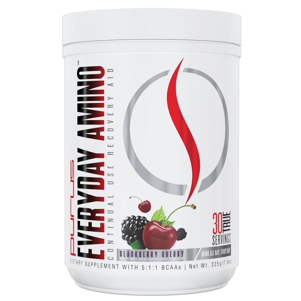 Purus Labs Everyday Amino BCAA Powder | Aminosyror för muskelhydration och återhämtning | Sugar Free & Gluten Free | 30 portioner (BlackBerry Cherry)