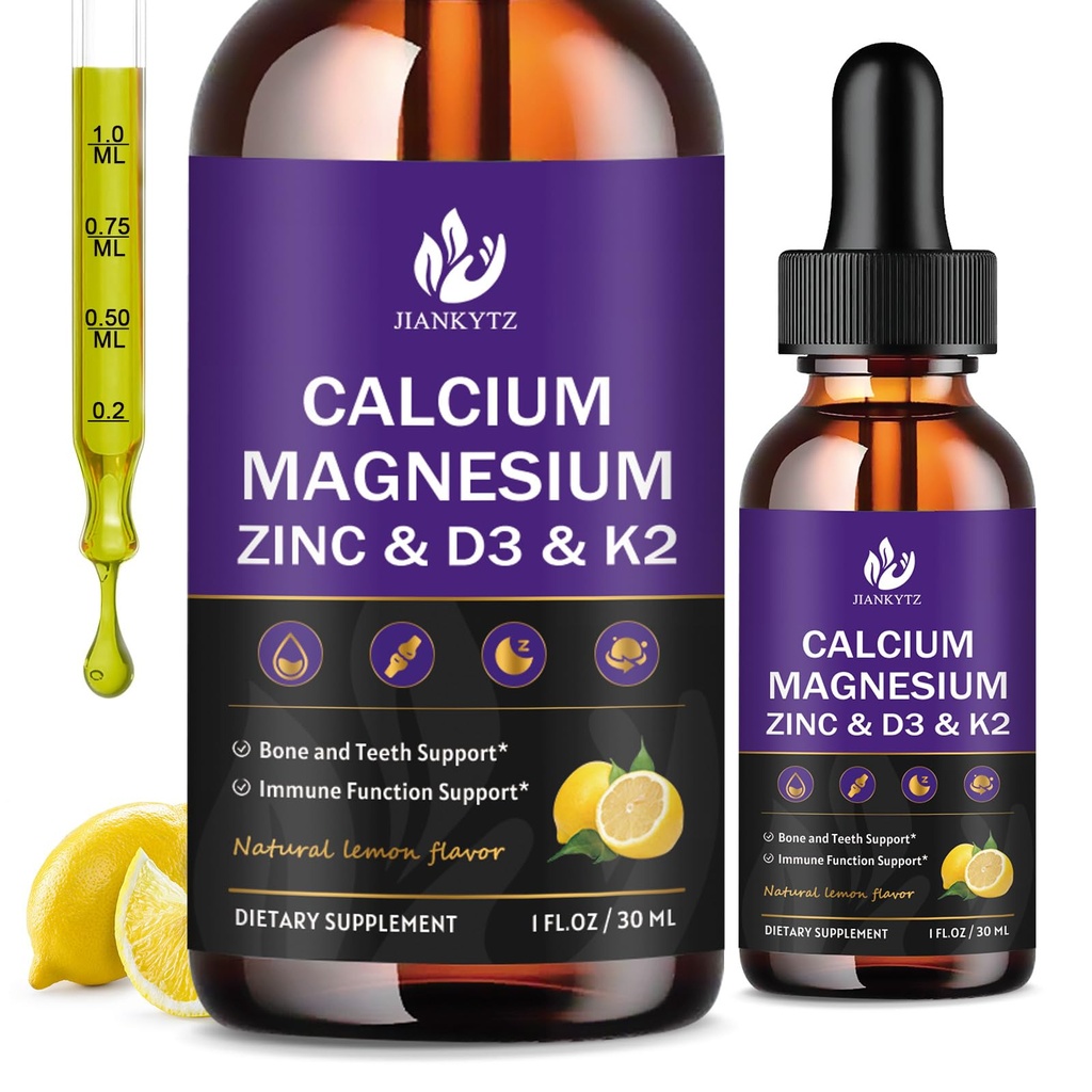 (2 Pack) Kalcium Magnesium Zink Liquid Drops för kvinnor och män - Bone & Teeth, Immune Support, Liquid Calcium Supplement med Magnesium Glycinate, Vitamin C D3 K2 B6 och Sea Moss | Sugar Free
