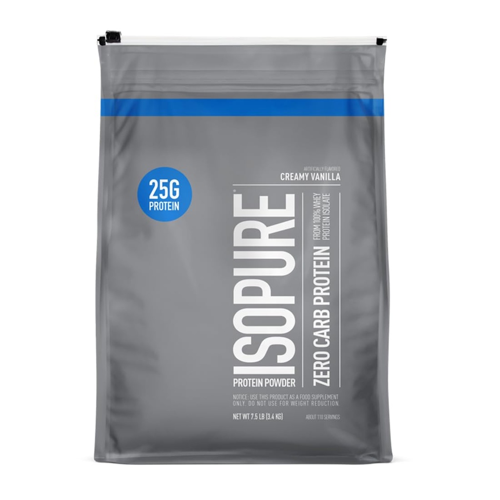 Isopure Zero Carb 100% Pure Whey Isolate Protein Powder, Laktoositon, Gluteeniton, Vitamiinit, Kermainen Vanilja, 25g Protein Per Serving, 7,5 Lbs, 110 Tarjoilut (Pakkaus toukokuussa Vary)