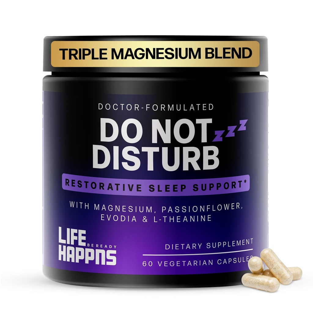 Livet händer stör inte sömnhjälp för vuxna naturligt tillskott med L-Theanine, Magnesium, Passion Flower & Evodia Fruit för återställande sömn Melatonin-Free, Non Habit-Forming, 60 kapslar