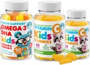 Omega-3 DHA Gummies & Vitamiini C Gummies for Kids & Aikuinen Immunosupport, Low-Sogar, Liivate-vapaa, Kasvissyöjä, Purut vitamiinit pikkulapsille