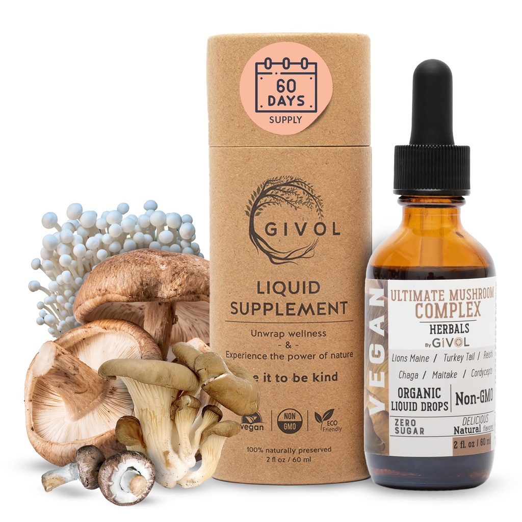 Ultimate Immuuni Sieni Complex Liquid Drops: Dynaaminen kasviperäisten sekoitus parantaa suorituskykyä ja energiaa, Fresh Lion's Mane, Reishi, Chaga uutteet, Vitamiinit, 60 päivän tarjonta