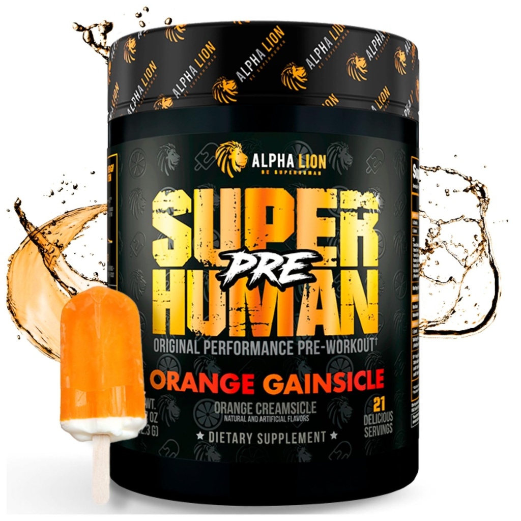 AAKKOSELLINEN LION Superhuman Pre Treenout Powder, Beta Alanine, L-Taurine & Tri-Source Kofeiini kestävä energia & Focus, typpioksidi & Sitrulli Pumpulle (21 tarjoilua, oranssi ginsicle)