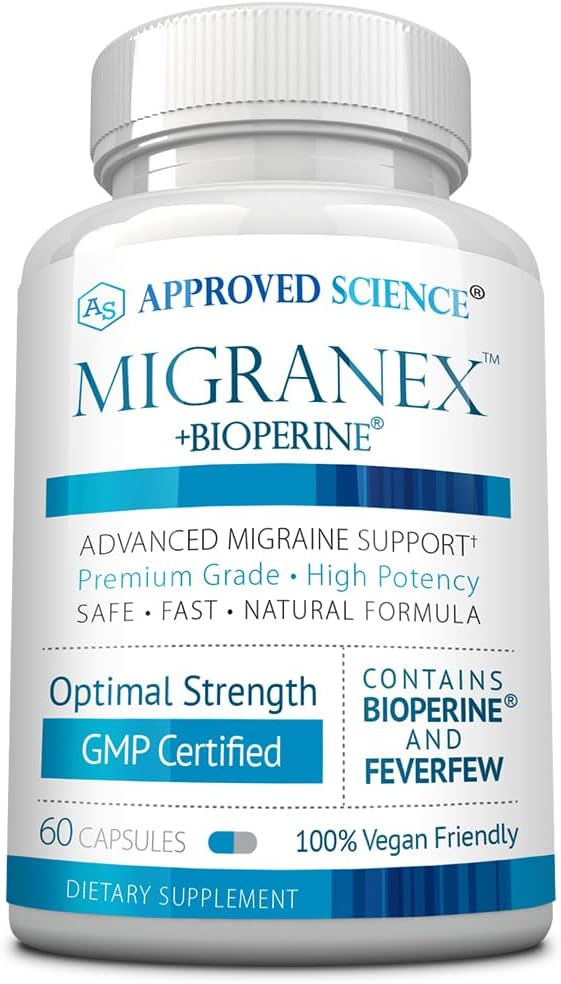 Godkänd vetenskap Migranex - Migraine & Headache - Magnesium, Feverfew- 60 kapslar - Pack av 1 - Vegan