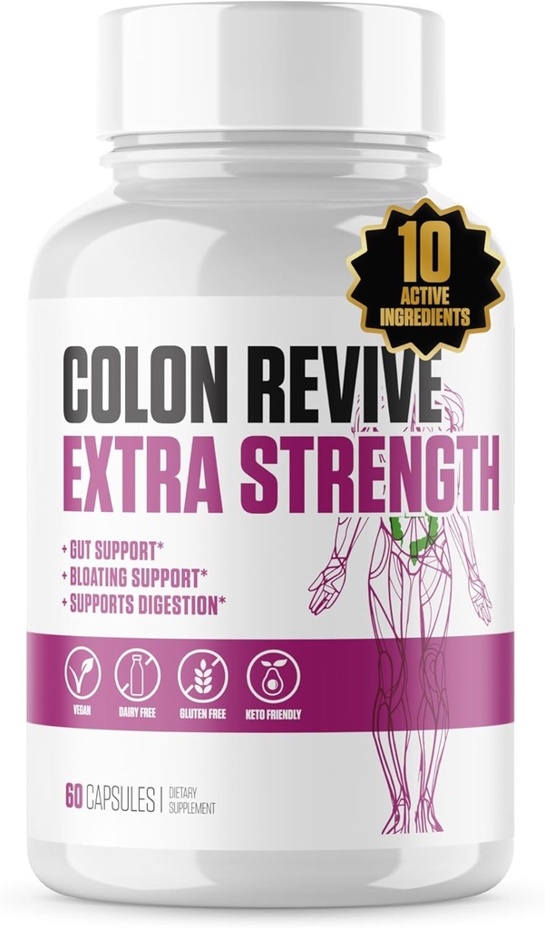 Colon Revive Extra Strength . # 1 Rankattu Colon Cleanse & Detox täydentää. Ruoansulatuskanavan tuki, vähentää turvotusta, ummetus Relief w/Buckthron, Aloe Vera + enemmän miehille & naisille - 60 pillereitä