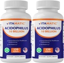 Vitamatic 2 Packs Acidophilus Probiootti - 10 miljardia PMY - 120 tablettia - 5X Potenssi - Päivittäinen Probiootti täydentää, tukee Ruoansulatuselimistön (yhteensä 240 tablettia)