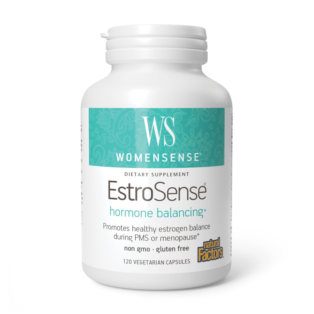 Natural Factors WomenSense EstroSense - Daily Hormonal Balance Support Supplement - Tukee Terve Menstration & Menopauses - Non-GMO Natural Supplement - 120 Kasvissyöjä Kapselit (60 Servings)