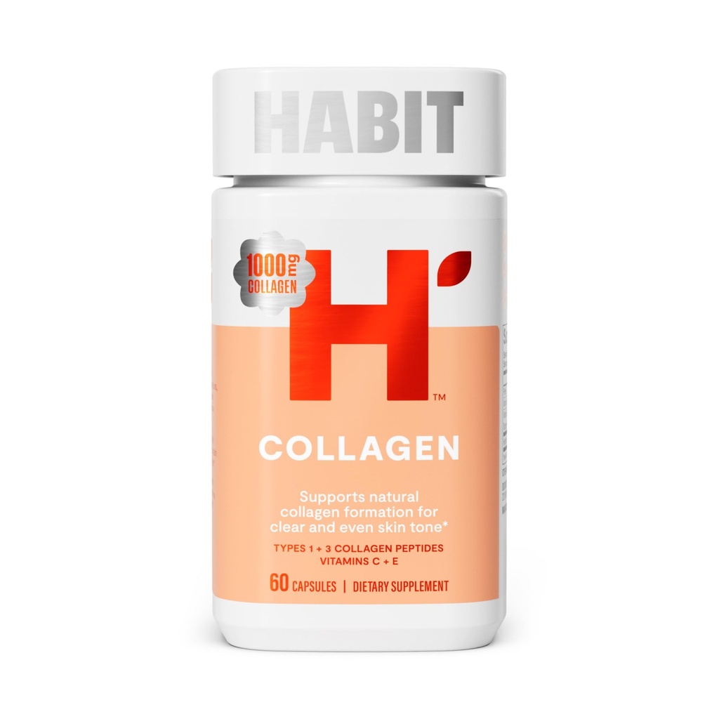 Habit Collagen Supplement (60 kapselia) - New Look, 2000 mg Collagen Peptides, C-vitamiini & E-vitamiini, ihon terveys, antioksidantit, ei-GMO, Gluteenittomat (1 pakkaus)