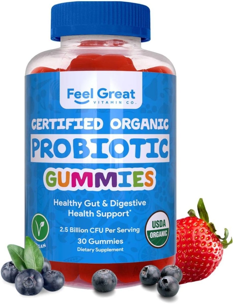 Känn Great USDA Probiotic Gummies för vuxna och barn - 2,5 miljarder CFU (30 dagar) | Immun Support och Digestive Health | Kliniskt Studerade DE111 - Bacillus subtilis