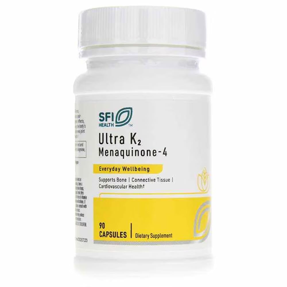 Klaire Labs SFI Health Ultra K2 Menakinoni - 4 - K2-vitamiini täydentää 15 mg K2-vitamiinia MK4 per kapseli - Tuki Bone & Cardiovascular Health - Hypoallergenic & Vegan K-vitamiini (90 kapselia)