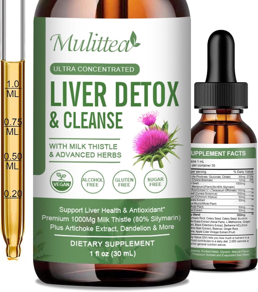Maksan Health Liquid Drops - Tuki Maksan Cleanse Detox & Korjaus Artisokka Milk Thistle Silomarin Extract, Voikukka, Turmmeric, Berberiini uudistaa w/21 Potent Herb-Nutrients-
