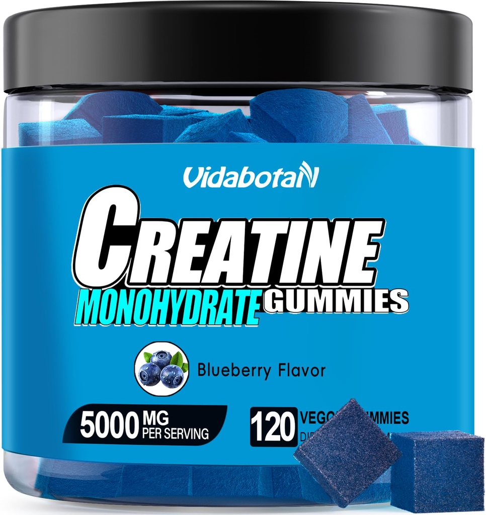 Kreatiini Monohydraatti Gummies for men & Women-5g Creatiini Monohydraatti per tarjoilu- lisätä vahvuus ja rakentaa lihas, sokeriton, vegaaninen, sinimarja maku, 120 Count,B571