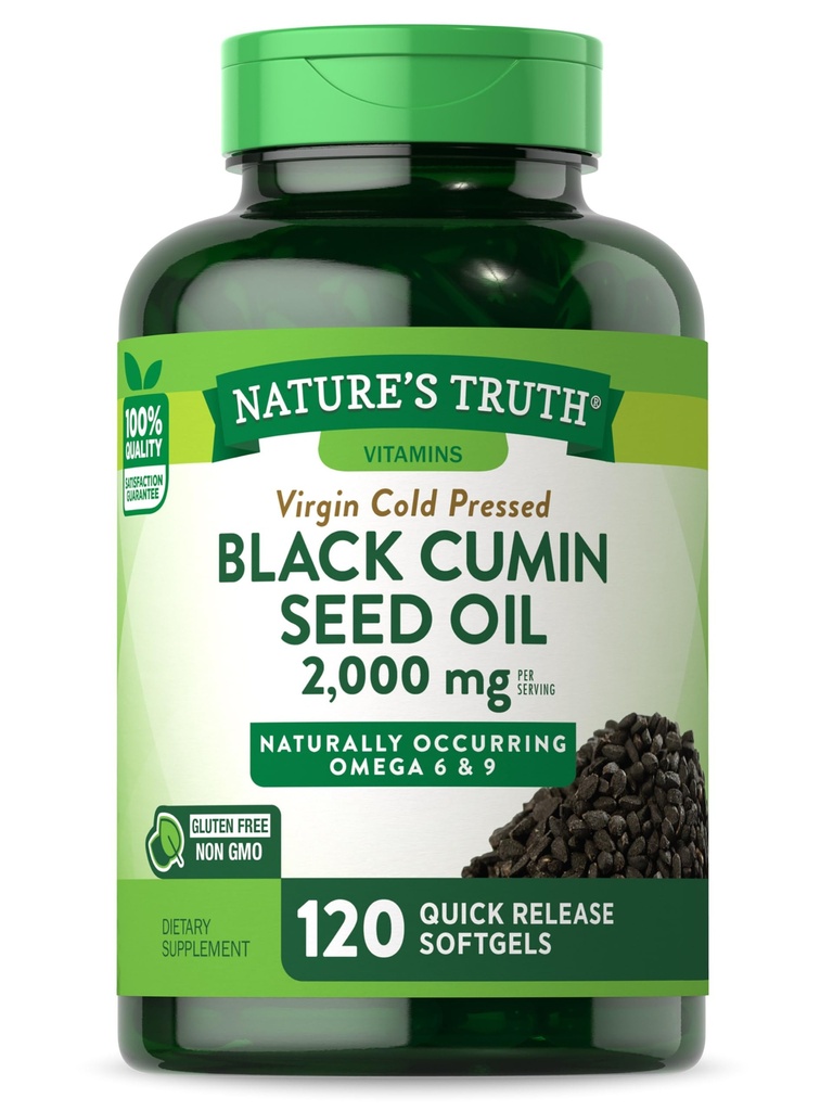 Naturens Sanning Svart Fröolja Piller | 2000mg | 120 Softgels | Virgin Cold Pressed Cumin | Non-GMO och Gluten Fri Supplement