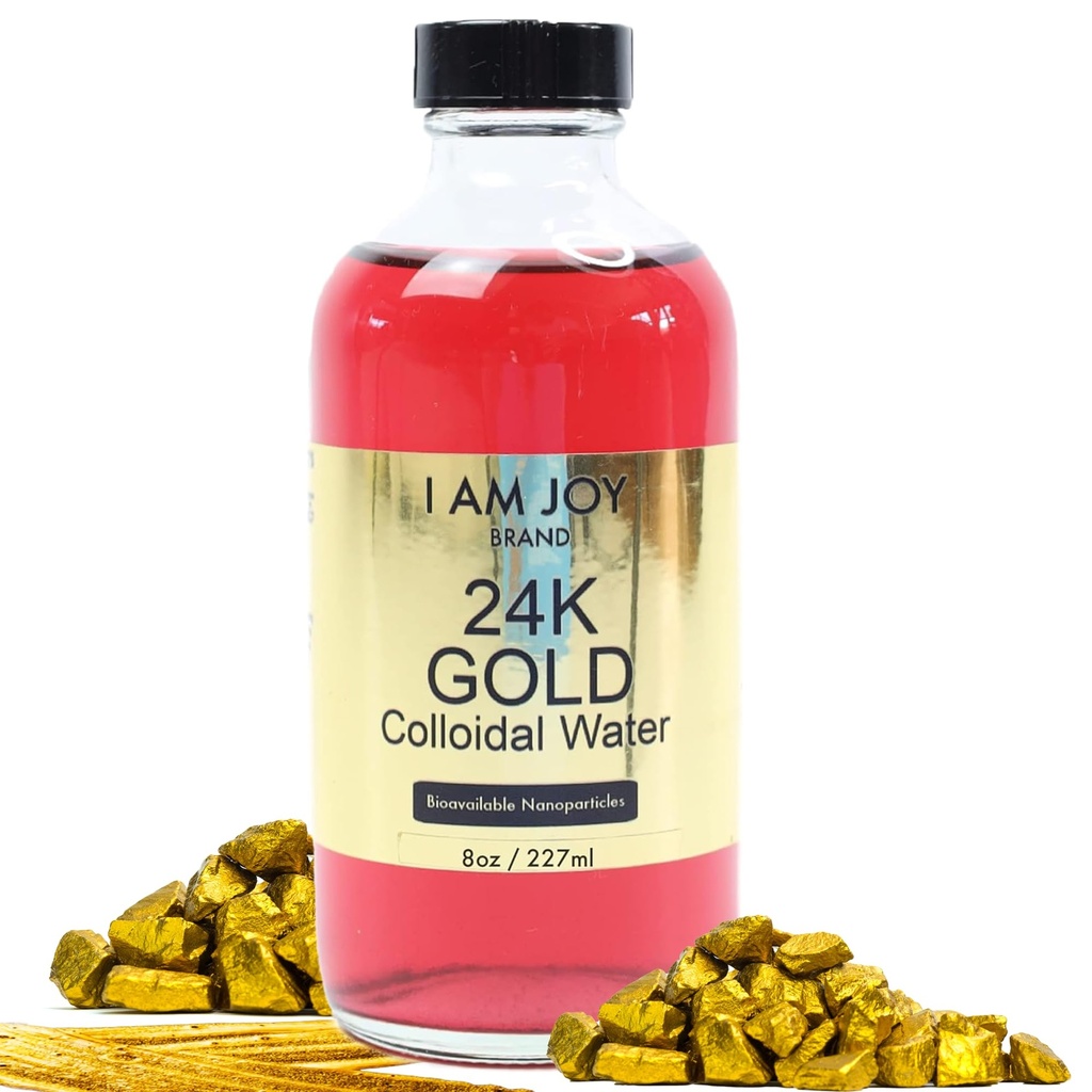 I Am Joy: Liquid Colloidal Gold 24k 99,99% Pure 100ppm Ruby Red Water Based All Natural Electrolysis Stor 8oz Glasflaskor