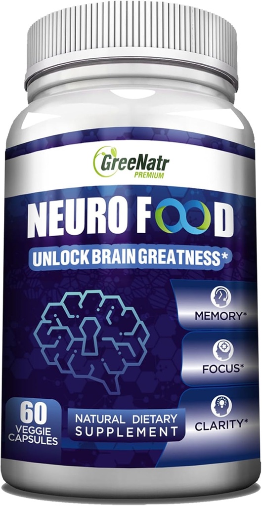 GreeNatr Brain täydentää muistia ja keskittyä - Ginko Biloba kapselit aivojen Booster täydentää B1, Foolihappoa ja kalsiumia - muisti täydentää kognitiivisen & aivojen terveys 60 kapselia (1 pullo)