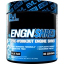 EVL Ultimate Pre Treenout Powder - Thermogenic Fat Burn Support Preworkout Powder Drink for Lasting Energy Focus and Stamina - ENGN Shred Intense Creatiini Free Preworkout Drink Mix - Blue Raz