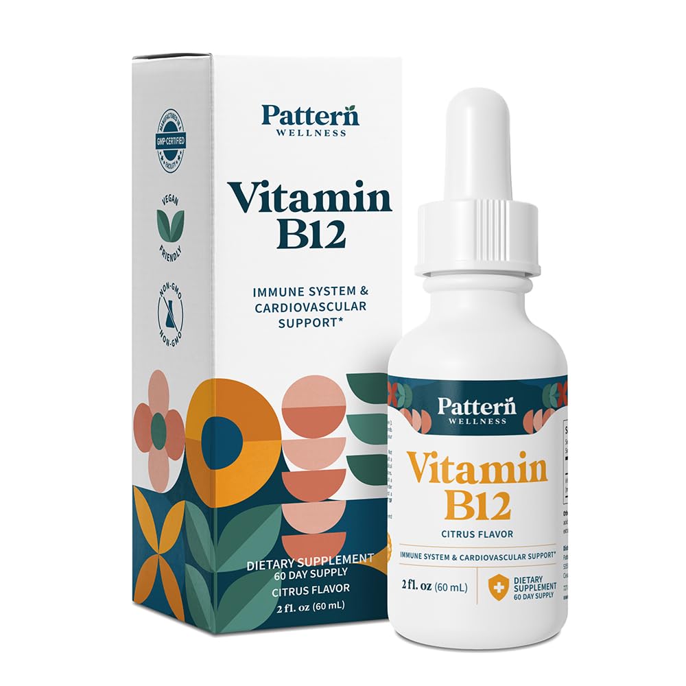 Pattern Wellness-vitamiini B12 5000 mikrog ... Sublingual Liquid Drops ... Metyylikobalamiini, tukee energiaa ja immuuniterveyttä...