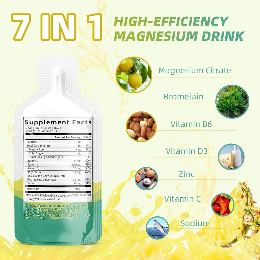 Magnesiumsitraatin nestelisä(10 Fl Oz),Magnesium Complex Drink/Oraaliliuos, jossa on B-vitamiinia, Zinciä, natriumia ja bromaiinia uneen, musclea, sydän, Gut Support(Pineapple)