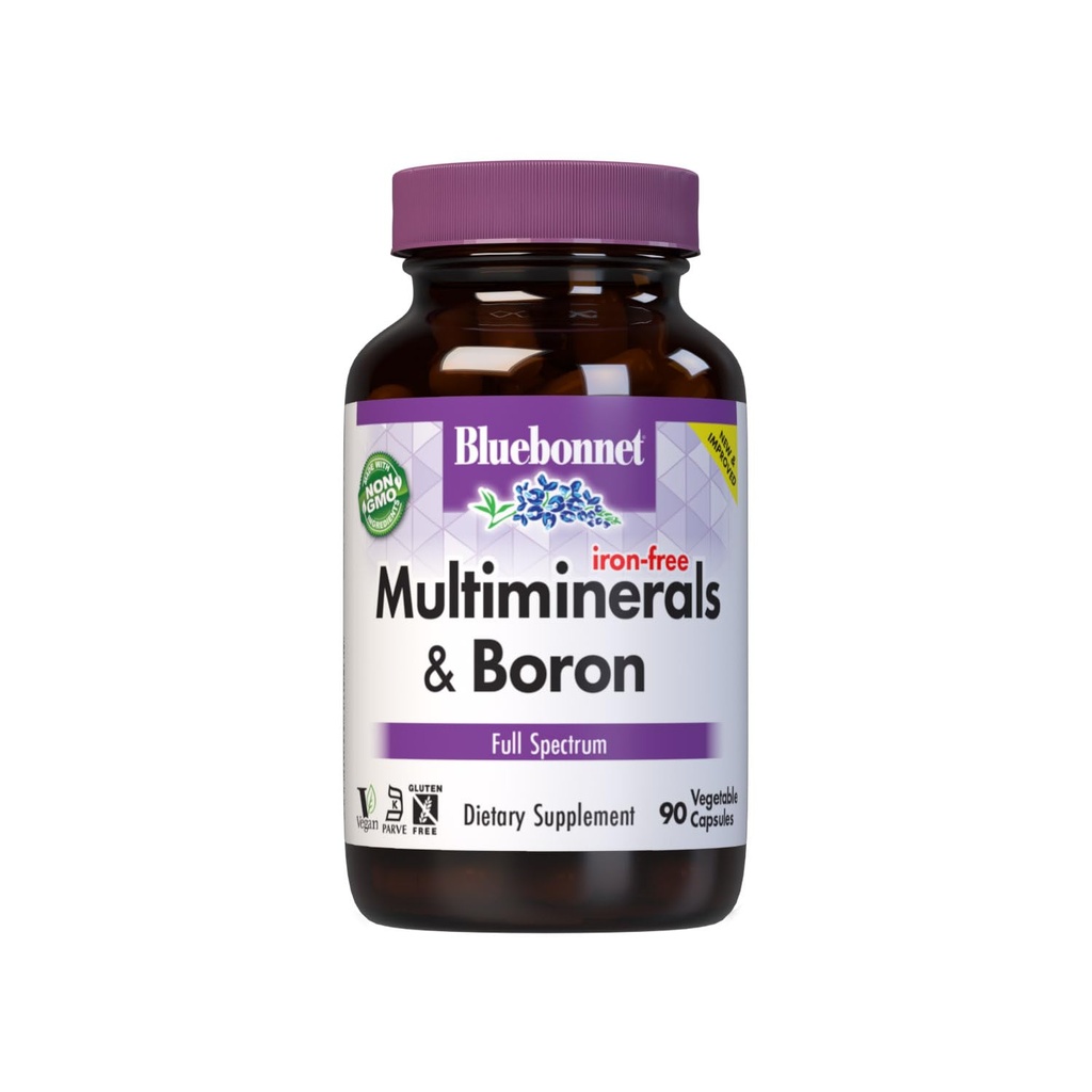 Bluebonnet Multi Mineral Plus Boron kasvissyöjä kapselit ilman rautaa, valkoinen 90 kreivi