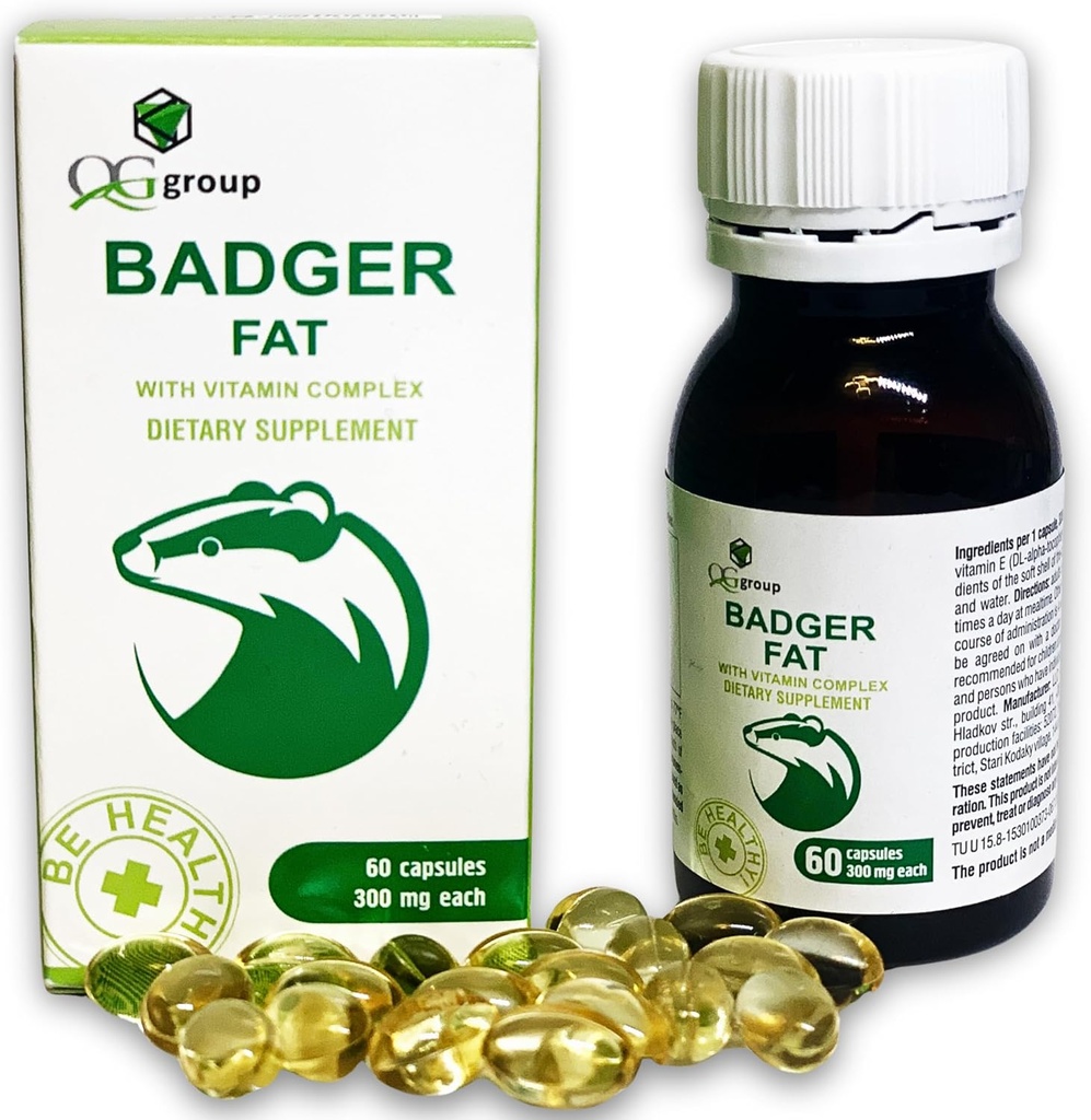 QG ryhmä Badger Fat Natural lähde monityydyttymättömien rasvahappojen - 60 kapselia, 300 mg