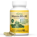 Vegaani Vitality D3 K2 4000IU (100 mcg) kookosöljyllä, 100% kasvispohjainen Vegaani D-vitamiini kasvissyöjälle - 60 kapselia