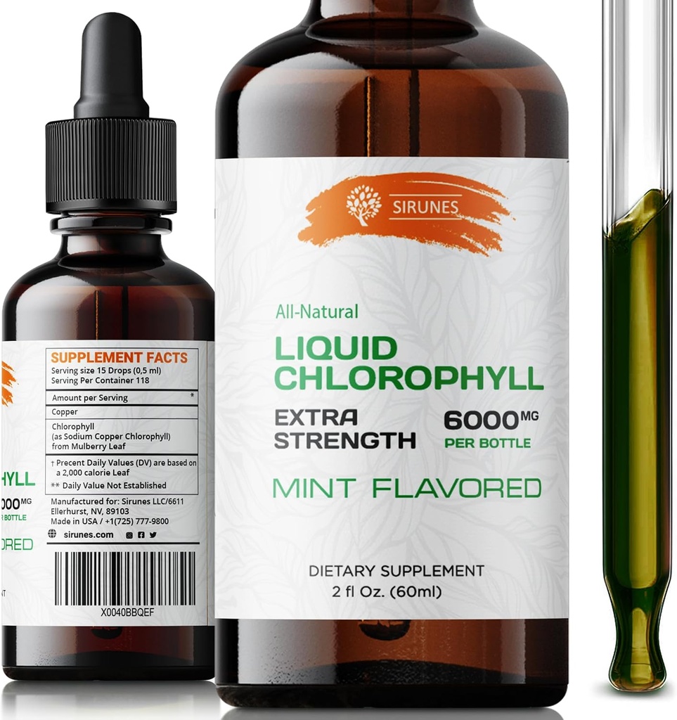 Liquid Chlorophyll Drops - Natural Sodium Copper Chlorophyllin Extract - Rengör och stödja ditt immunsystem och energi naturligt - Vegan, icke-GMO Dietary Greens Tincture - 2 fl Oz Bottle